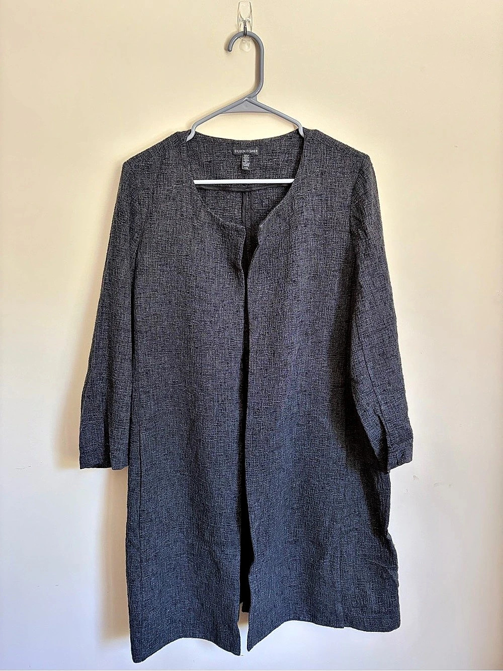Eileen Fisher Textured Open Front Gray Size Large Like New